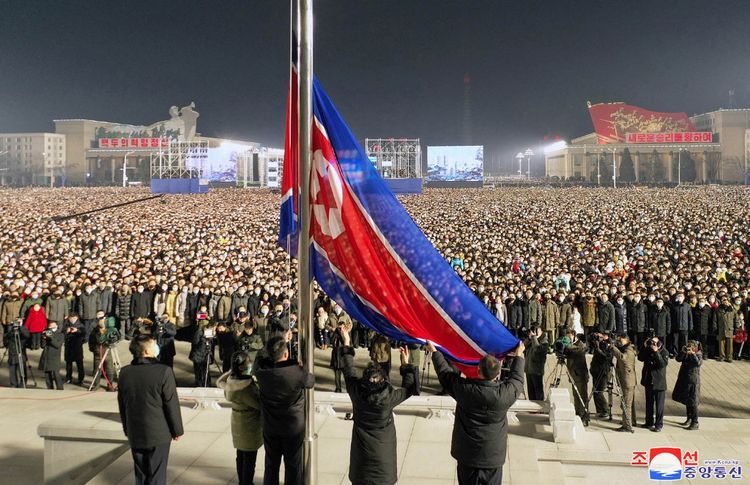 A national flag-hoisting ceremony at Kim Il Sung Square in Pyongyang, North Korea, on January 1, 2022.
