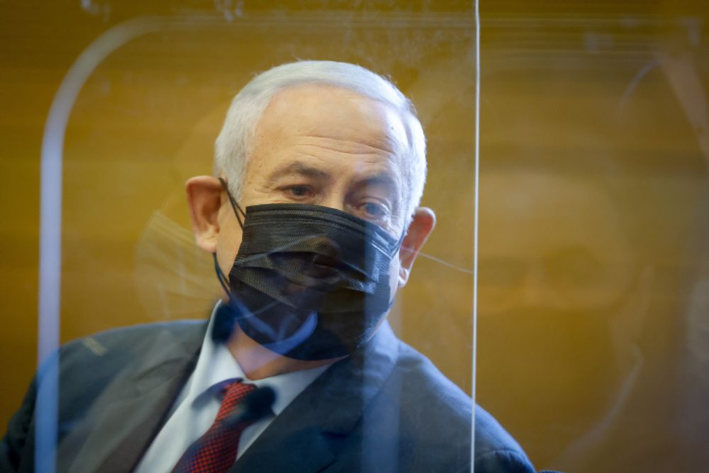 Leader of the Opposition and head of the Likud party Benjamin Netanyahu leads a Likud party meeting at the Knesset, the Israeli parliament in Jerusalem on February 7, 2022.