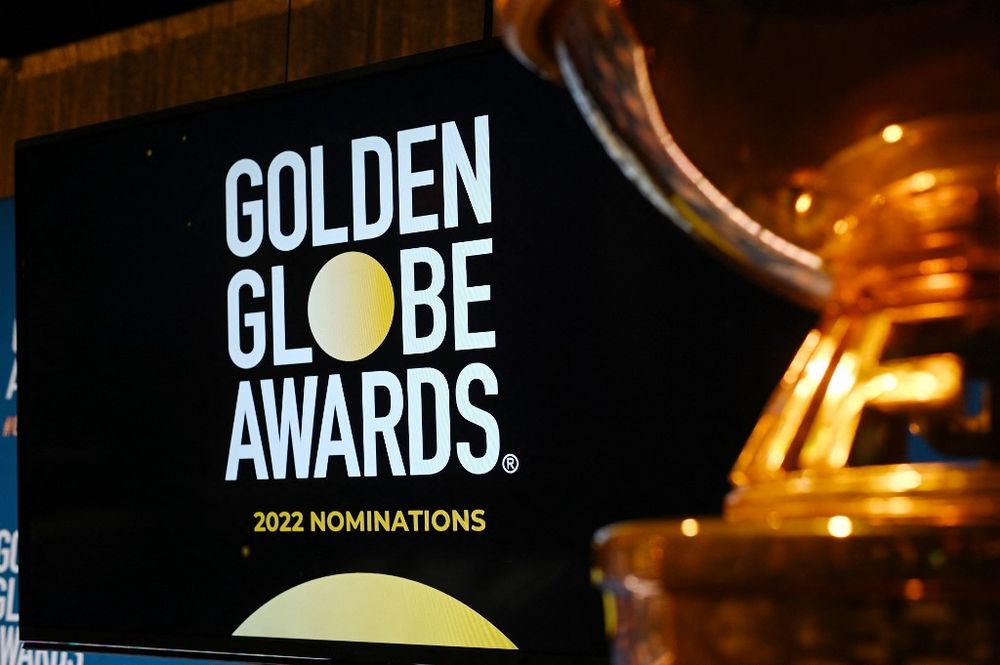 In this file photo taken on December 13, 2021, the stage is set for the nominations announcement for the 79th Golden Globe Awards at the Beverly Hilton Hotel in Beverly Hills, California, US.