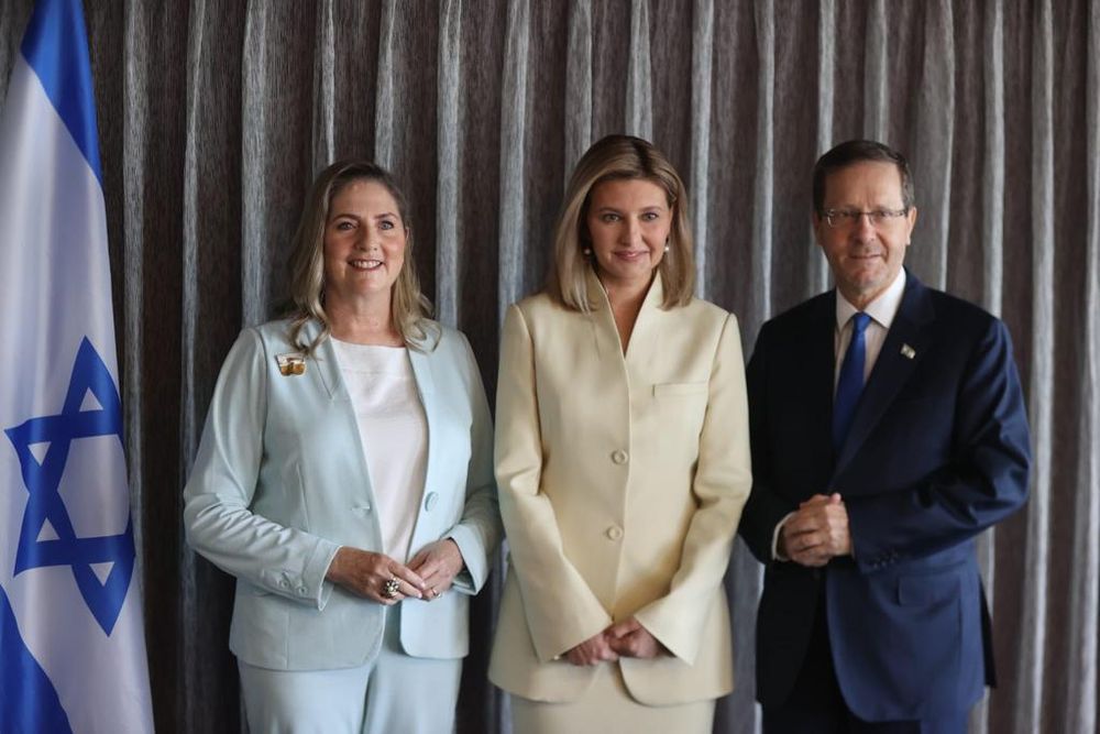 Ukraine's first lady Olena Zelenska (C) with Israel's President Isaac Herzog and his wife Michal in Tel Aviv, Israel.