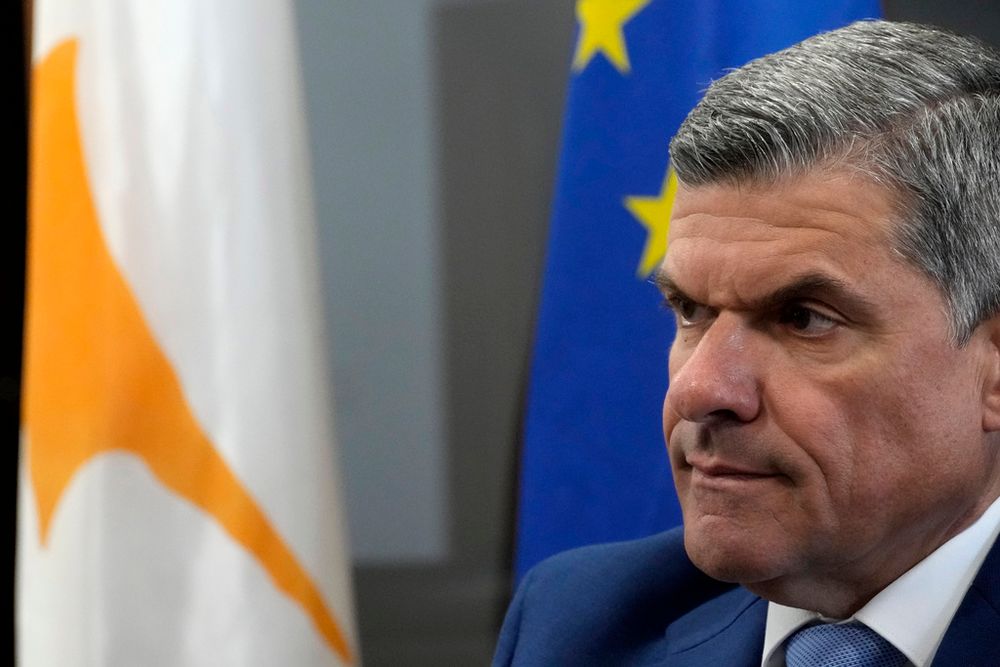 Cyprus' Energy Minister Giorgos Papanastasiou talks during an AP interview in his office at the Energy ministry in capital Nicosia, Cyprus.