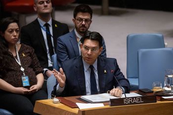 Israel's Ambassador and Permanent Representative to the United Nations Danny Danon speaks during a Security Council meeting at the United Nations headquarters