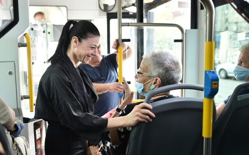 Israel's Transport Minister Merav Michaeli at the launch of a new bus line in Haifa, October 8, 2022.
