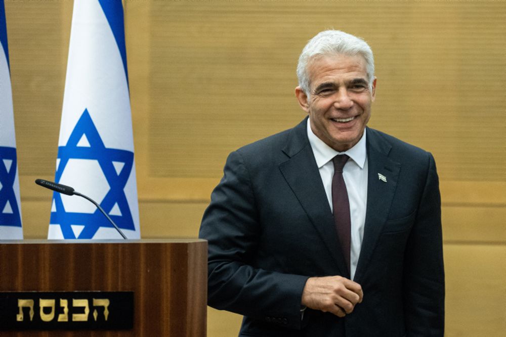 Yesh Atid leader Yair Lapid in the Knesset (Israel Parliament) on the day of the presidential elections, in Jerusalem, on June 2, 2021.