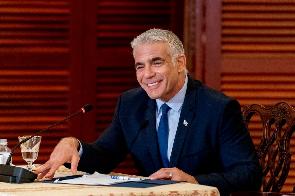 Israel's Foreign Minister Yair Lapid at a press conference at the State Department in Washington, DC, United States, October 13, 2021.
