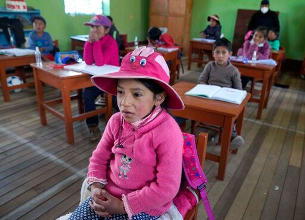 Students attend Quechua Indigenous language class at a public primary school in Licapa, Peru, on September 1, 2021.