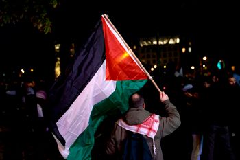 A protestor holds a Palestinian flag in Paris, on November 4, 2023.