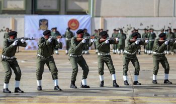 Libya's soldiers take part in a military parade during their graduation ceremony in the capital city of Tripoli, Libya, on January 23, 2022.