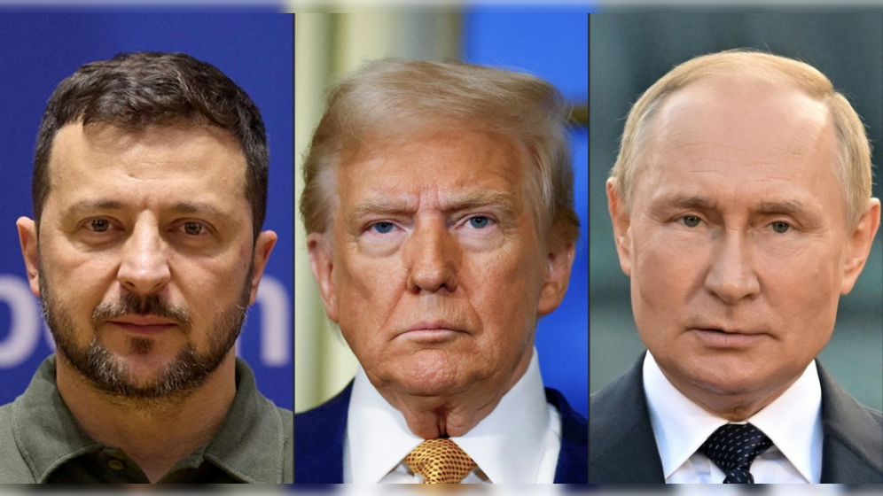 נשיא רוסיה ולדימיר פוטין, נשיא ארה"ב דונלד טראמפ, נשיא אוקראינה וולודימיר זלנסקי