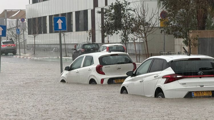Yavne, Southern Israel flooded from Storm Byron