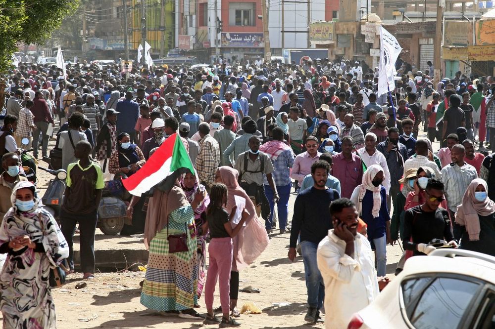 Sudanese rally to oppose a military coup which occurred nearly three months ago, south of the capital Khartoum on January 17, 2022.