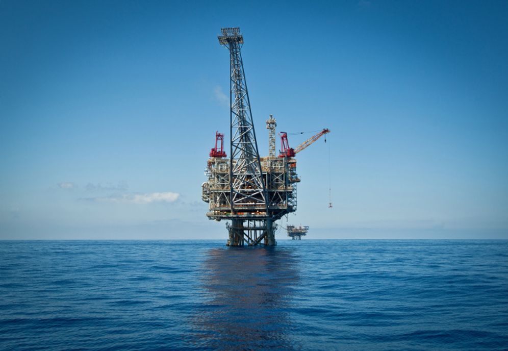 An aeriel view of the Israeli 'Tamar' gas processing rig 24 km off the Israeli southern coast of Ashkelon. June 23, 2014.