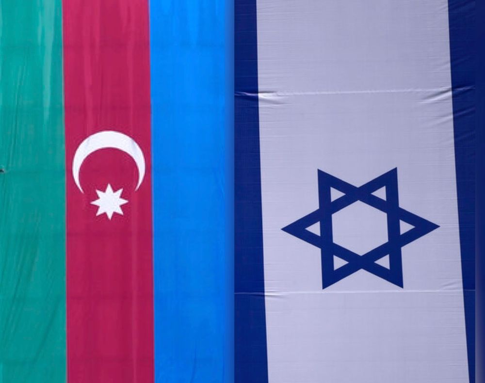 An illustration of Azerbaijan's flag (L) alongside the Israeli flag.