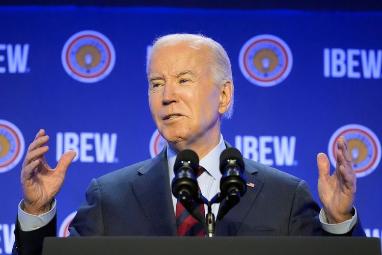 President Joe Biden speaks at the IBEW Construction and Maintenance Conference, Friday, April 19, 2024, in Washington.