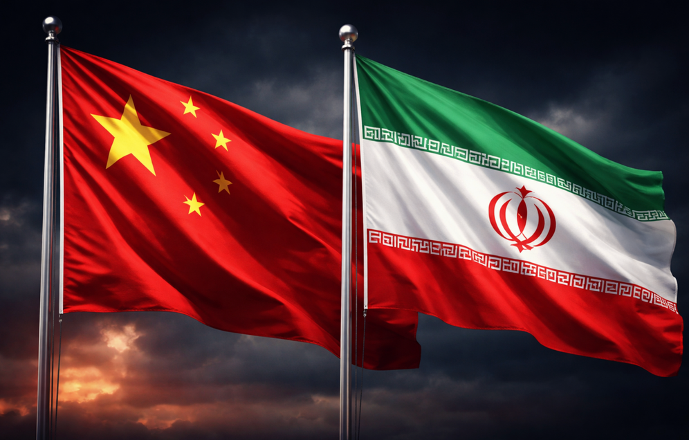 Les drapeaux chinois et iranien