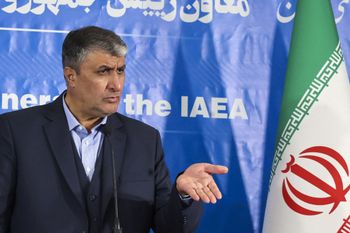 Head of the Atomic Energy Organization of Iran Mohammad Eslami speaks during a press conference in Tehran, Iran.