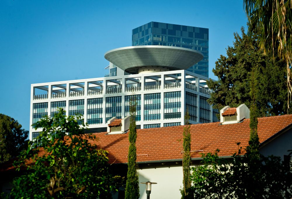 Israel Defense Forces HaKyria Headquarters seen from the Sarona Market in central Tel Aviv.
