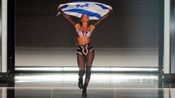 Noa Kirel of Israel during the flag ceremony before during the Grand Final of the Eurovision Song Contest in Liverpool, England.