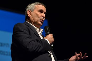Flash90 Joel Feldschuh, head of Israel's Civil Aviation Authority speaks at the Israel Aviation Conference at Airport City, on May 02, 2018.