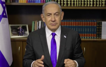 Le Premier ministre Benjamin Netanyahou prononce un discours préenregistré à l'occasion du 76e jour de l'indépendance d'Israël, le 13 mai 2024.