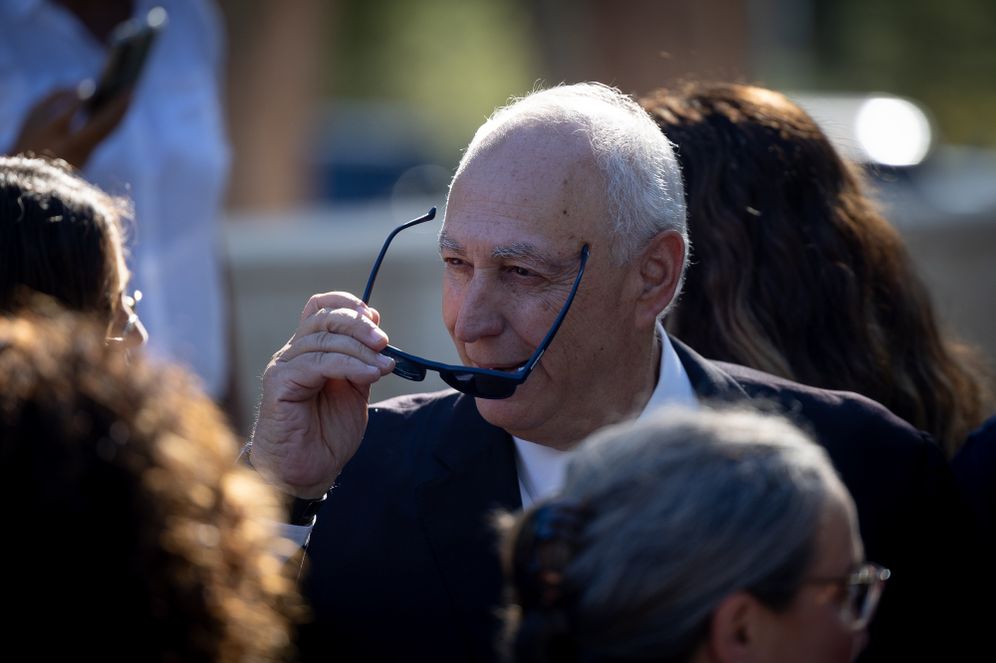 Nechemia Jacob Peres, son of late President Shimon Peres, attends a memorial ceremony for his father at Mount Herzl cemetery in Jerusalem, on September 4, 2024