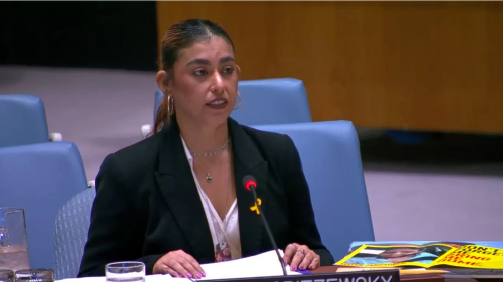 WebTV UN) Ilana Gritzewsky speaking at the United Nations Security Council, August 27, 2025.