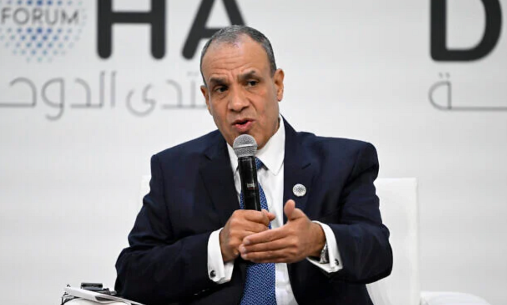 Egyptian Foreign Minister Badr Abdelatty speaks on the opening day of the Doha Forum, an annual diplomatic conference, in Doha, on December 6, 2025.