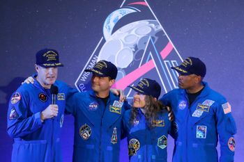 The Artemis II crew at an event in honor of their landing on Earth, April 11, 2026