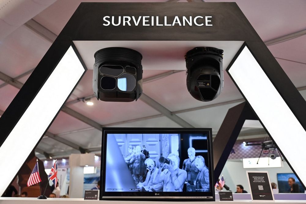 Illustration - surveillance camera displayed at the Farnborough Airshow, UK.