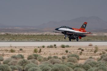 The X-62A VISTA aircraft, an experimental AI-enabled U.S. Air Force F-16 fighter jet, takes off on Thursday, May 2, 2024, at Edwards Air Force Base, Calif.
