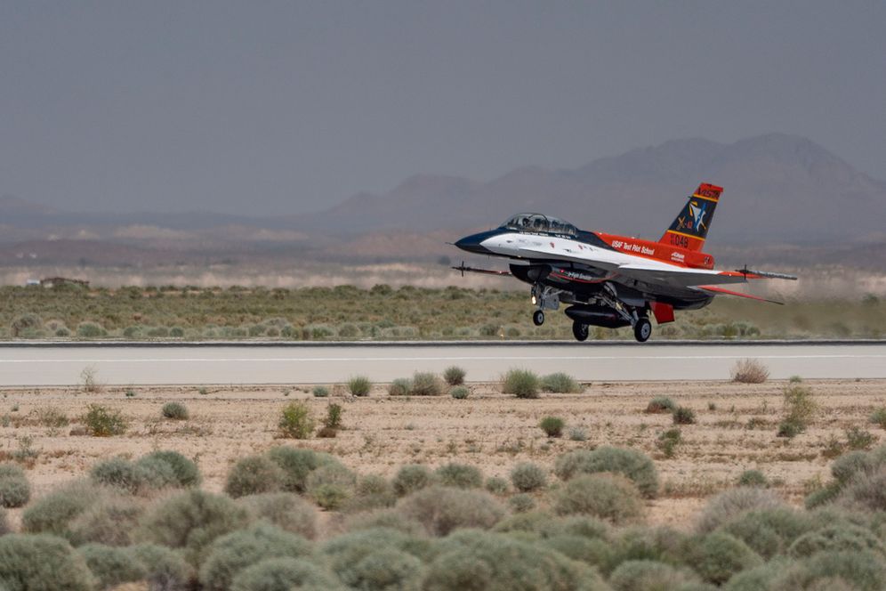 (AP Photo/Damian Dovarganes) The X-62A VISTA aircraft, an experimental AI-enabled U.S. Air Force F-16 fighter jet, takes off on Thursday, May 2, 2024, at Edwards Air Force Base, Calif.