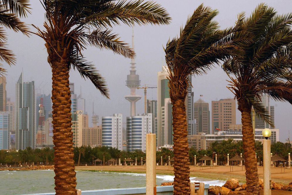 The Kuwait city skyline in Shuwaikh, Kuwait City.