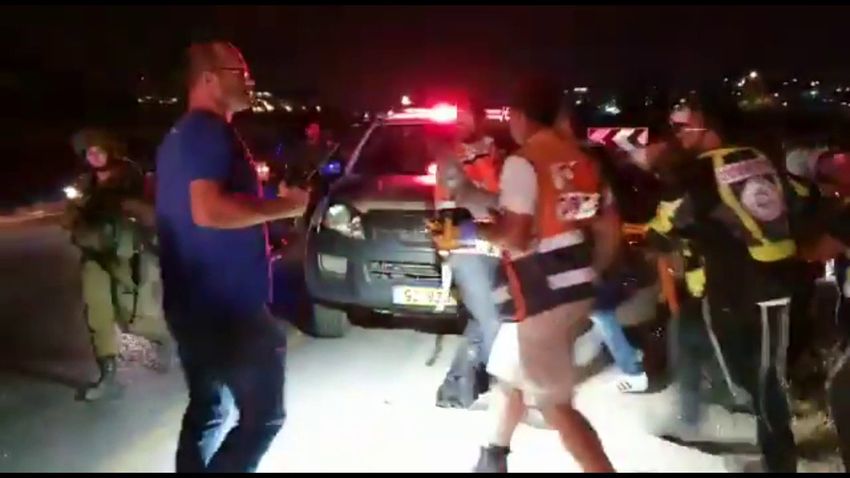 Evacuation of the wounded following a suspected car ramming incident in the West Bank town of Hizma, July 6, 2019