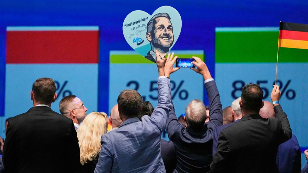 תומכי מפלגת "אלטרנטיבה לגרמניה" (AfD) לאחר פרסום תוצאות הבחירות, היום