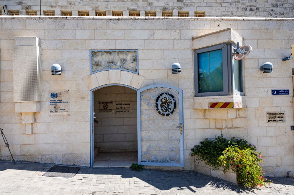 Photo by Chaim Goldberg/Flash90 A view of the entrance to the British Consulate in East Jerusalem, September 9, 2026.