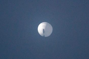 A suspected Chinese spy balloon in the sky over Billings, Montana, United States.