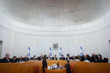 Israeli Supreme Court Justices at a court hearing in Jerusalem.
