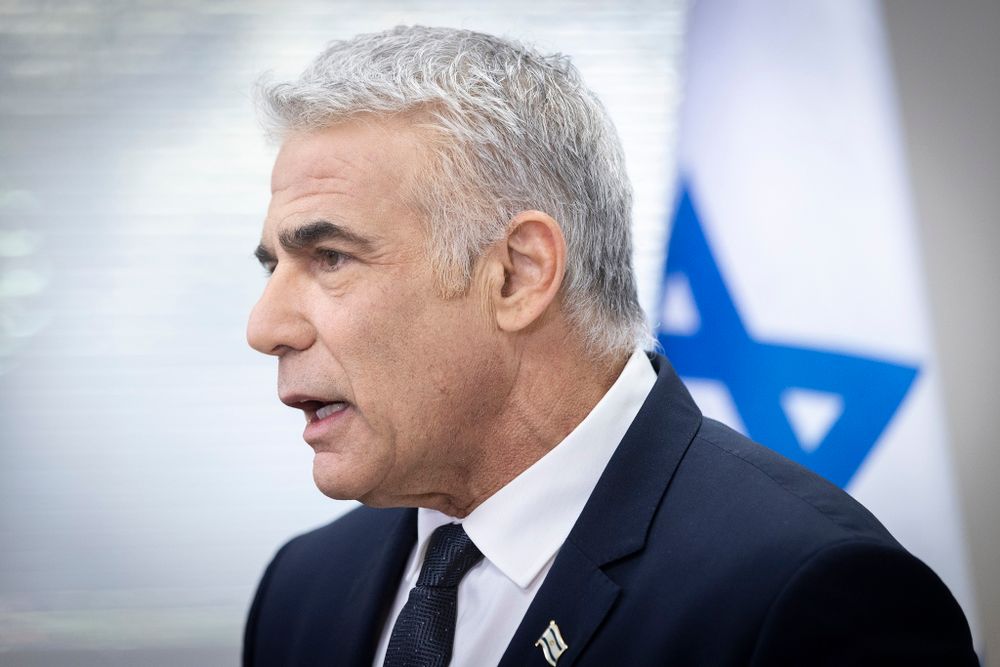 Israeli Foreign Minister Yair Lapid in a Knesset meeting on December 6, 2021, in Jerusalem