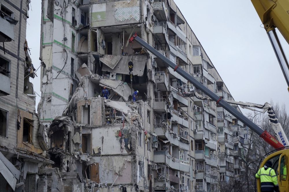 A residential building destroyed after a missile strike, in Dnipro, Ukraine, on January 16, 2023.