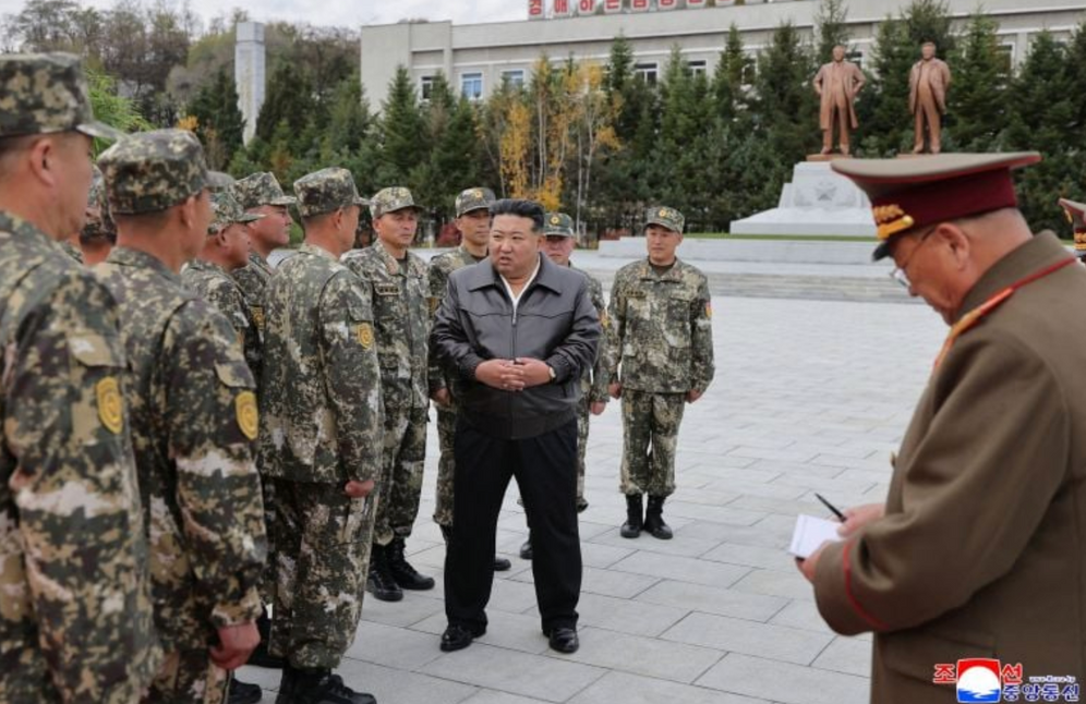 North Korean leader Kim Jong Un inspecting the headquarters of the 11th Corps of the Korean People’s Army at an undisclosed location in North Korea.