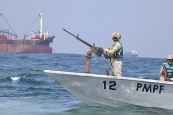 Somalia maritime police from PMPF patrol in the Gulf of Aden off the coast of semi-autonomous Puntland State in Somalia, November 26, 2023.