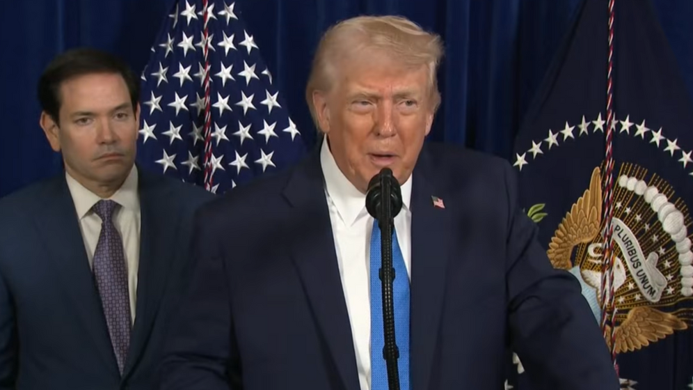 Donald Trump and Marco Rubio give a press conference on January 3, 2026