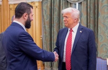 Ahmed al-Sharaa with Donald Trump in Riyad, Saudi Arabia on May 14, 2025