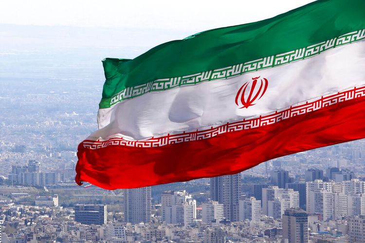 Iran's national flag waves in Tehran, Iran, on March 31, 2020.