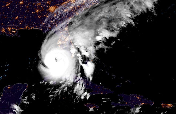 This satellite image provided by the National Oceanic and Atmospheric Administration, shows Hurricane Ian over the Gulf of Mexico, September 28, 2022.