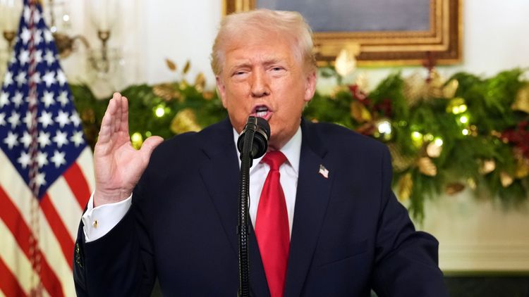 Le président Donald Trump lors d'un discours à la nation depuis la Maison Blanche, à Washington, le 17.12.2025