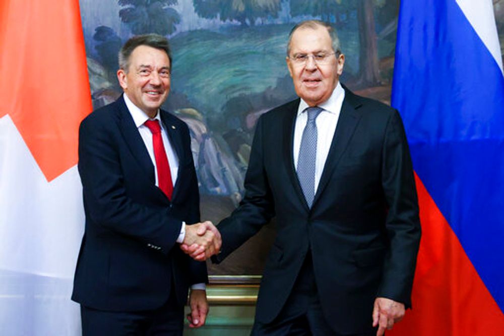International Committee of the Red Cross President Peter Maurer (L) and Russian Foreign Minister Sergey Lavrov pose for a photo in Moscow, Russia, June 23, 2021.