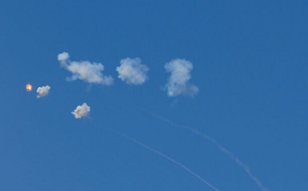Hezbollah rockets from Lebanon being intercepted over northern Israeli skies