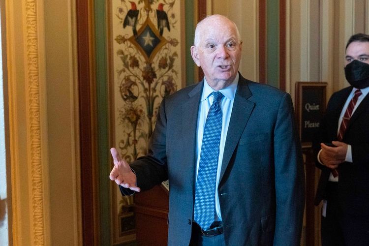 Sen. Ben Cardin, D-Md., talks to reporters as he arrives to hold Pen and Pad on assuming chairmanship of the Senate Foreign Relations Committee at the Capitol in Washington, United States.