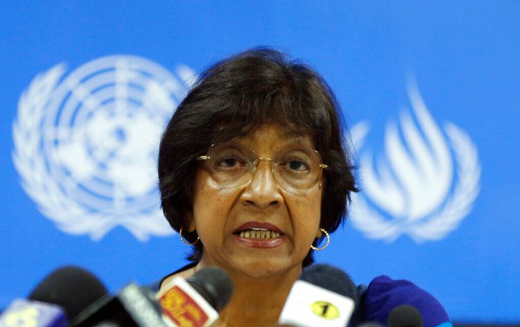 U.N. High Commissioner for Human Rights Navi Pillay speaks at a media briefing in Colombo, Sri Lanka, Saturday, Aug. 31, 2013.